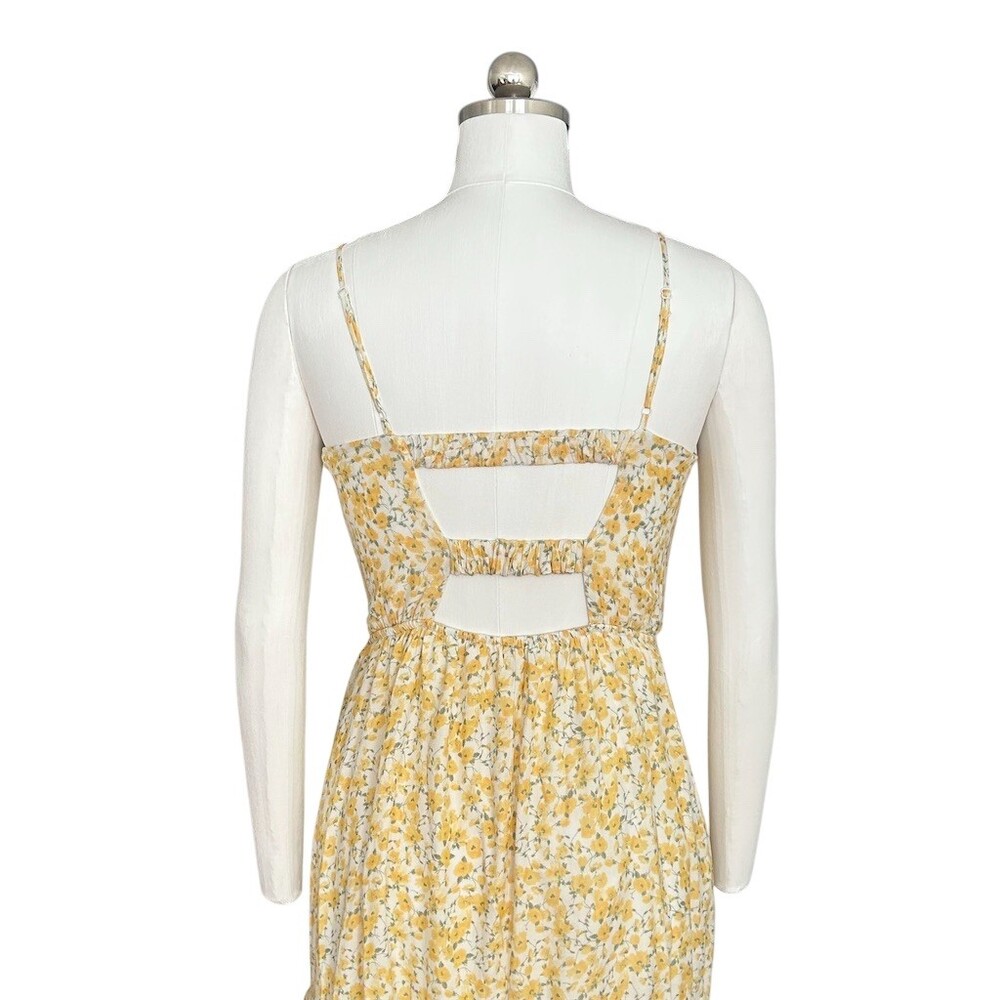 Trixxi Dress Womens XS Ivory Floral Tiered Midi Sundress Square Neck - Picture 8 of 10